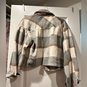 Flannel Cropped Shacket Classic Plaid Shirt Jackets Button Down